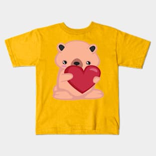 Cute Kawaii Bear with a love heart valentine Kids T-Shirt